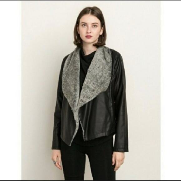 Mystree | Pia Black Vegan Leather Jacket with Faux Fur Lined Lapel Small NWT - Picture 10 of 10